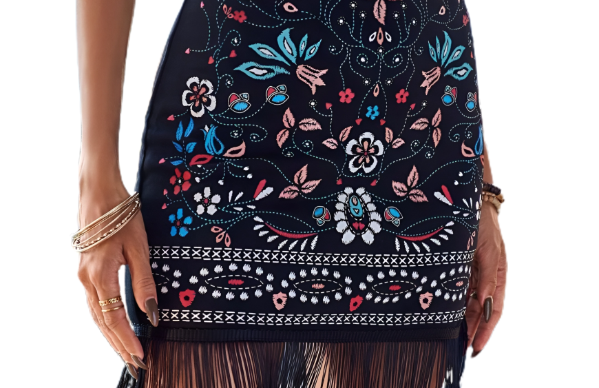 High Waist Tassel Hem Vacation Skirt 1