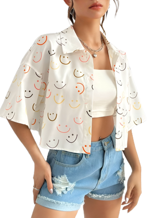 Summer Outfit Allover Print Drop Shoulder Shirt JC3