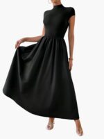 Short Sleeve Stand Dress With Flared Hem JC5