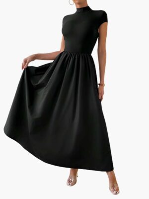 Short Sleeve Stand Dress With Flared Hem JC5