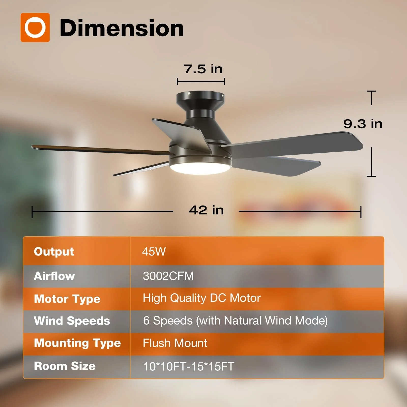 addlon 42-Inch Ceiling Fan with Light & Remote, Dual-Sided Blades, Dimmable, Energy Efficient, Quiet Operation, Indoor Flush Mount