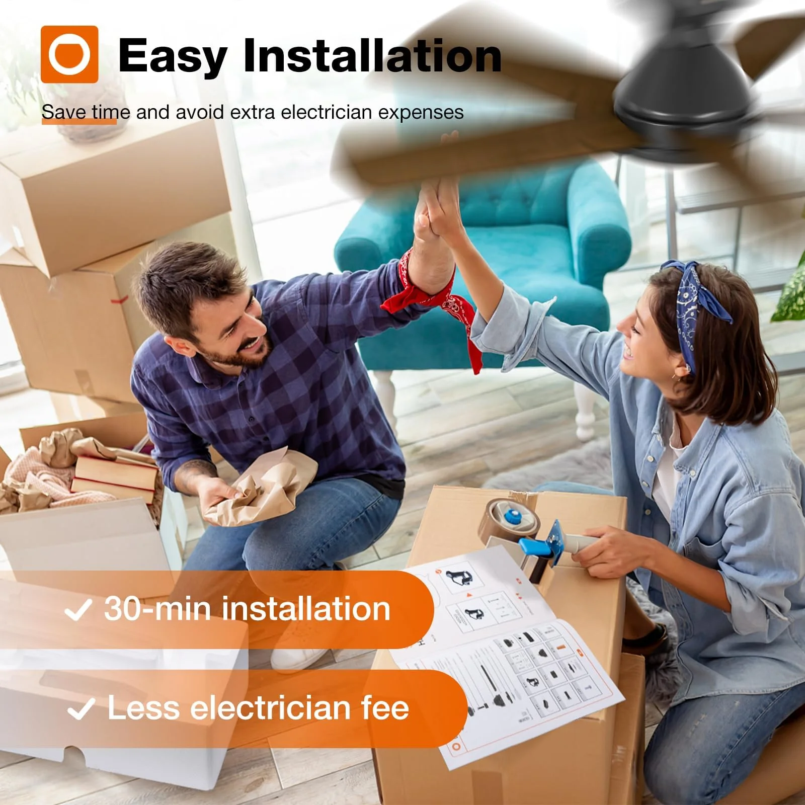 addlon 42-Inch Ceiling Fan with Light & Remote, Dual-Sided Blades, Dimmable, Energy Efficient, Quiet Operation, Indoor Flush Mount