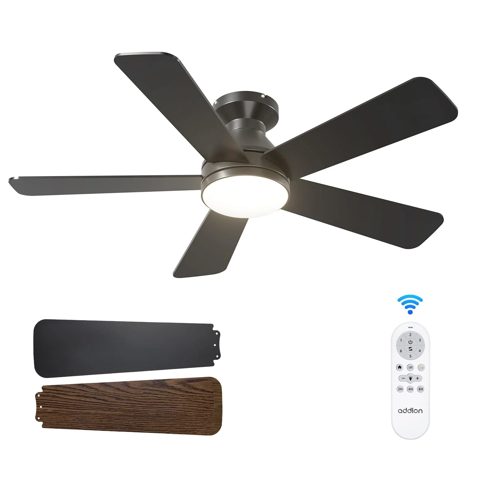 addlon 42-Inch Ceiling Fan with Light & Remote, Dual-Sided Blades, Dimmable, Energy Efficient, Quiet Operation, Indoor Flush Mount