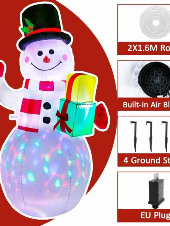 AerWo 12FT Giant Christmas Snowman Inflatable with LED Lights, Outdoor Holiday Yard Decoration, Durable Polyester, White