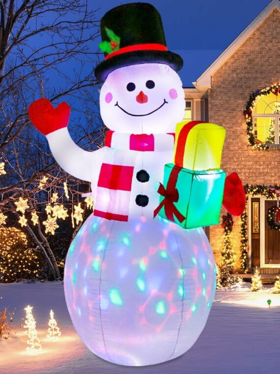 AerWo 12FT Giant Christmas Snowman Inflatable with LED Lights, Outdoor Holiday Yard Decoration, Durable Polyester, White