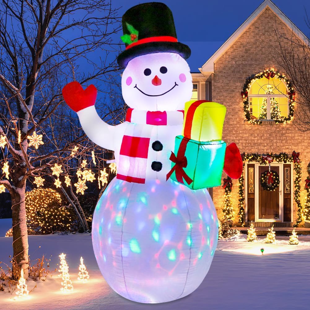 AerWo 12FT Giant Christmas Snowman Inflatable with LED Lights, Outdoor Holiday Yard Decoration, Durable Polyester, White