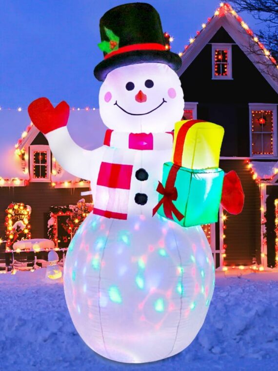 AerWo 12FT Giant Christmas Snowman Inflatable with LED Lights, Outdoor Holiday Yard Decoration, Durable Polyester, White