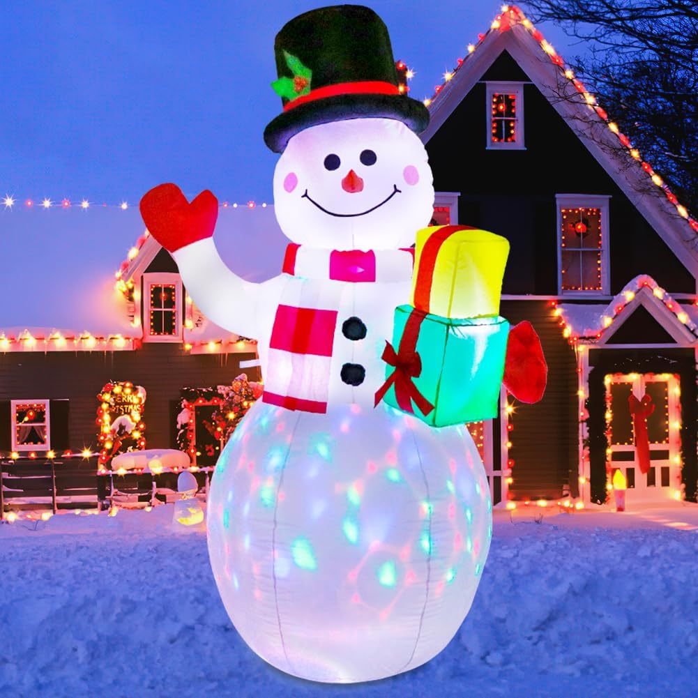 AerWo 12FT Giant Christmas Snowman Inflatable with LED Lights, Outdoor Holiday Yard Decoration, Durable Polyester, White