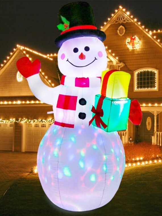 AerWo 12FT Giant Christmas Snowman Inflatable with LED Lights, Outdoor Holiday Yard Decoration, Durable Polyester, White