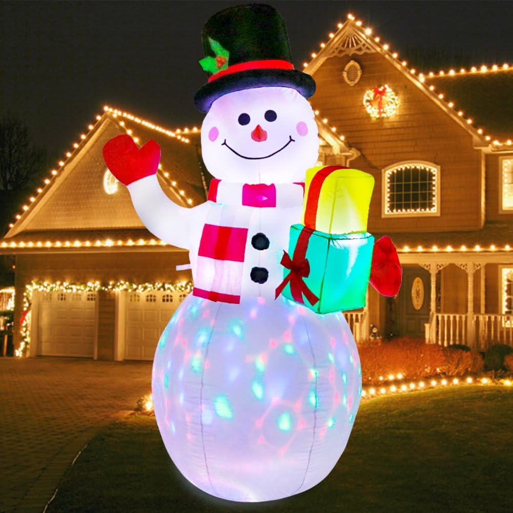 AerWo 12FT Giant Christmas Snowman Inflatable with LED Lights, Outdoor Holiday Yard Decoration, Durable Polyester, White
