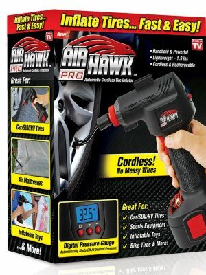 Air Hawk Pro Cordless Tire Inflator with LED Gauge & Rechargeable Battery