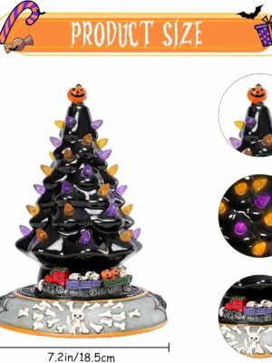 Aircity Halloween Ceramic Tree with LED Lights, Moving Train & Music, 10″ Black Tabletop Decor