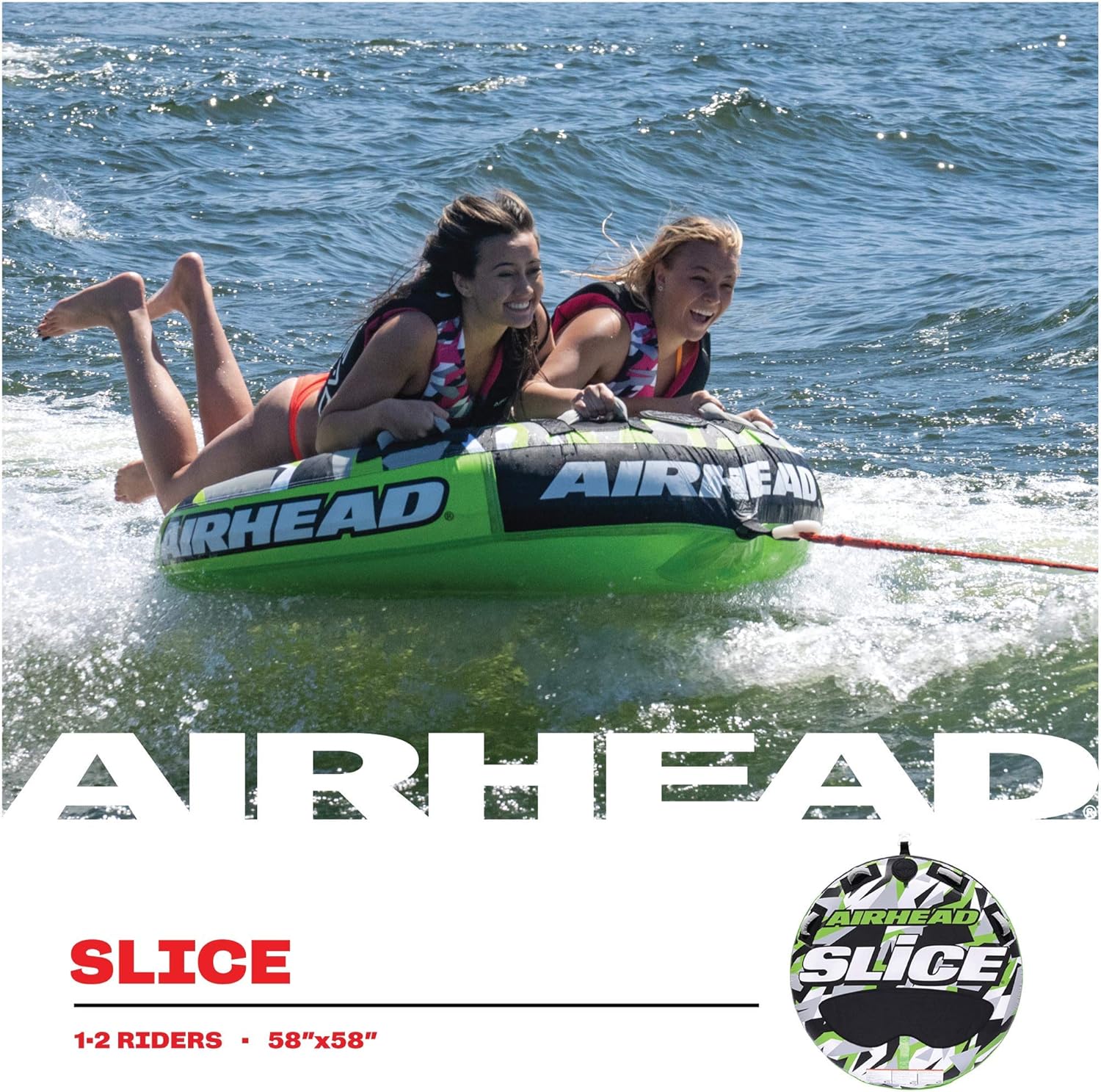 Airhead Slice 1-2 Rider Towable Tube for Water Sports with EVA Padding & Kwik-Connect