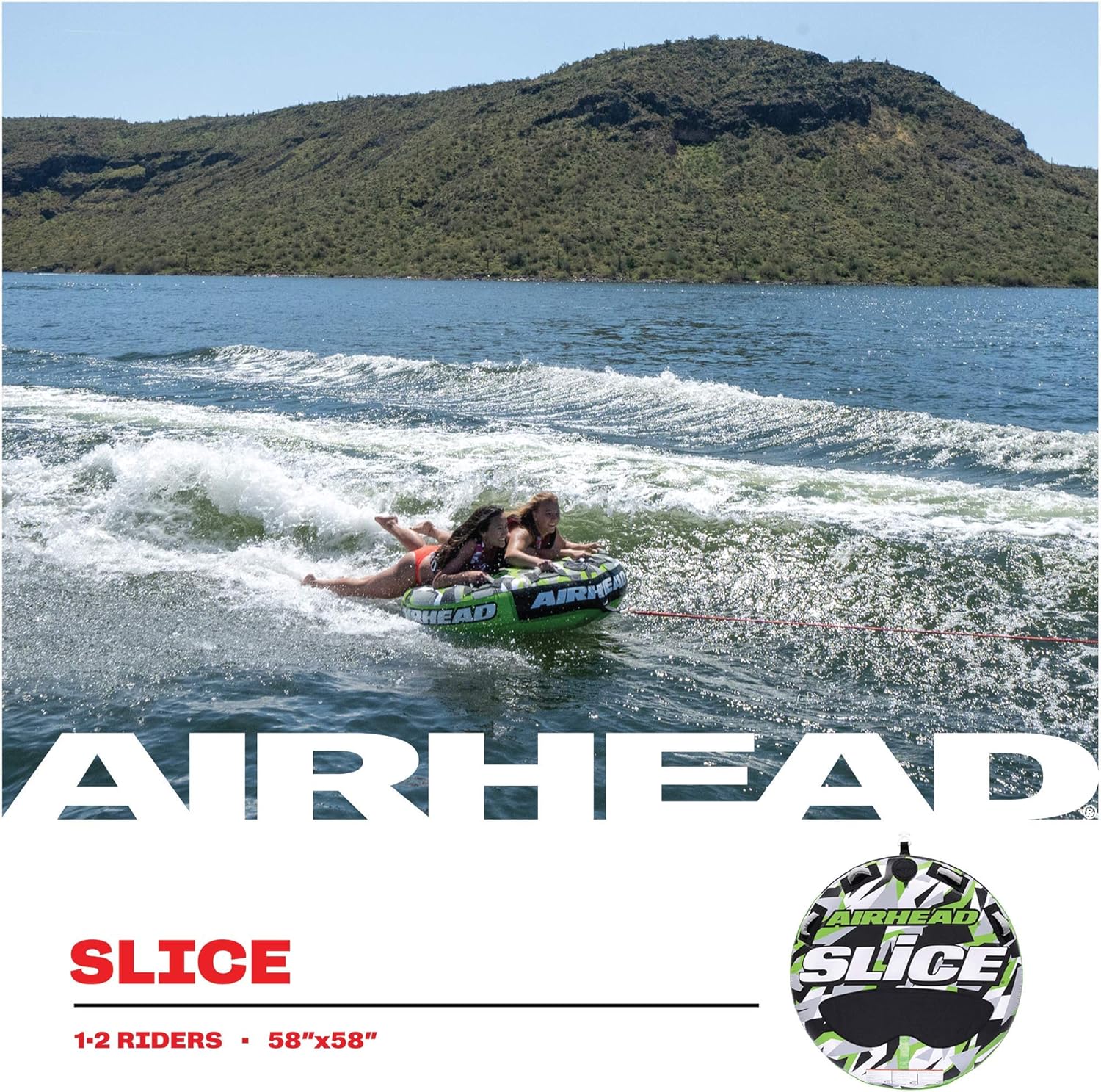 Airhead Slice 1-2 Rider Towable Tube for Water Sports with EVA Padding & Kwik-Connect
