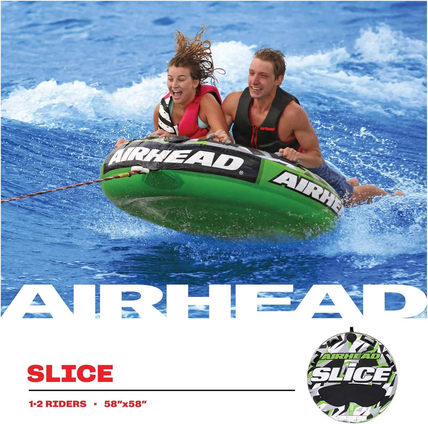 Airhead Slice 1-2 Rider Towable Tube for Water Sports with EVA Padding & Kwik-Connect