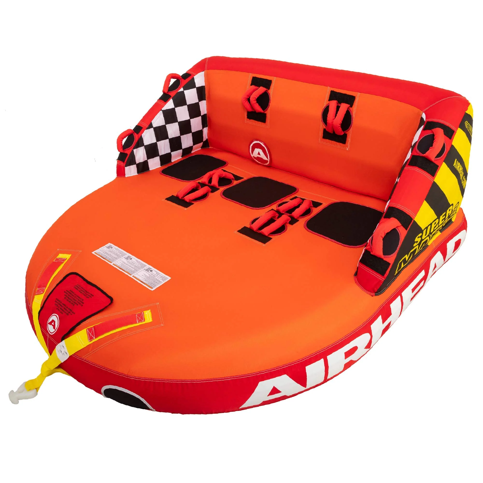 Airhead Super Mable 1-3 Rider Towable Tube for Boating & Water Sports with Backrest, Multiple Tow Points & Durable Nylon Cover