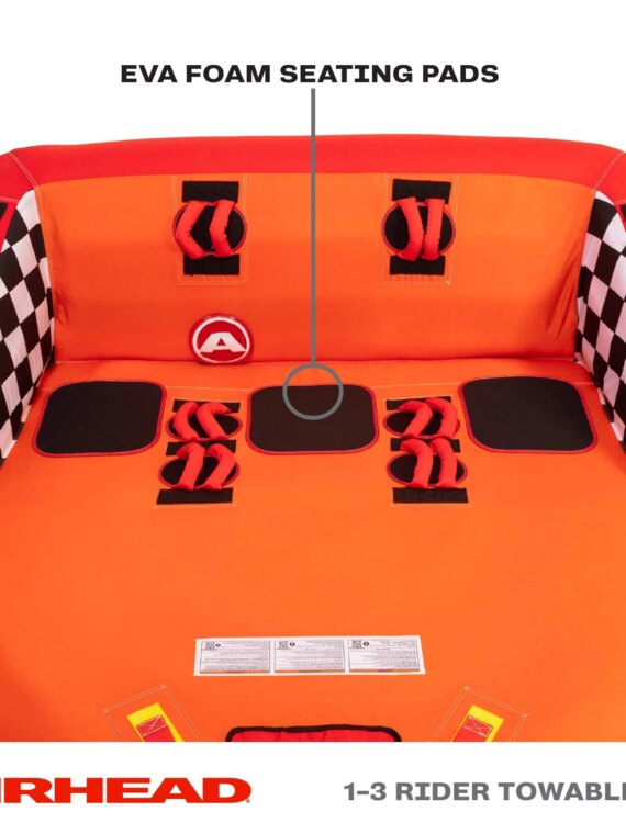 Airhead Super Mable 1-3 Rider Towable Tube for Boating & Water Sports with Backrest, Multiple Tow Points & Durable Nylon Cover