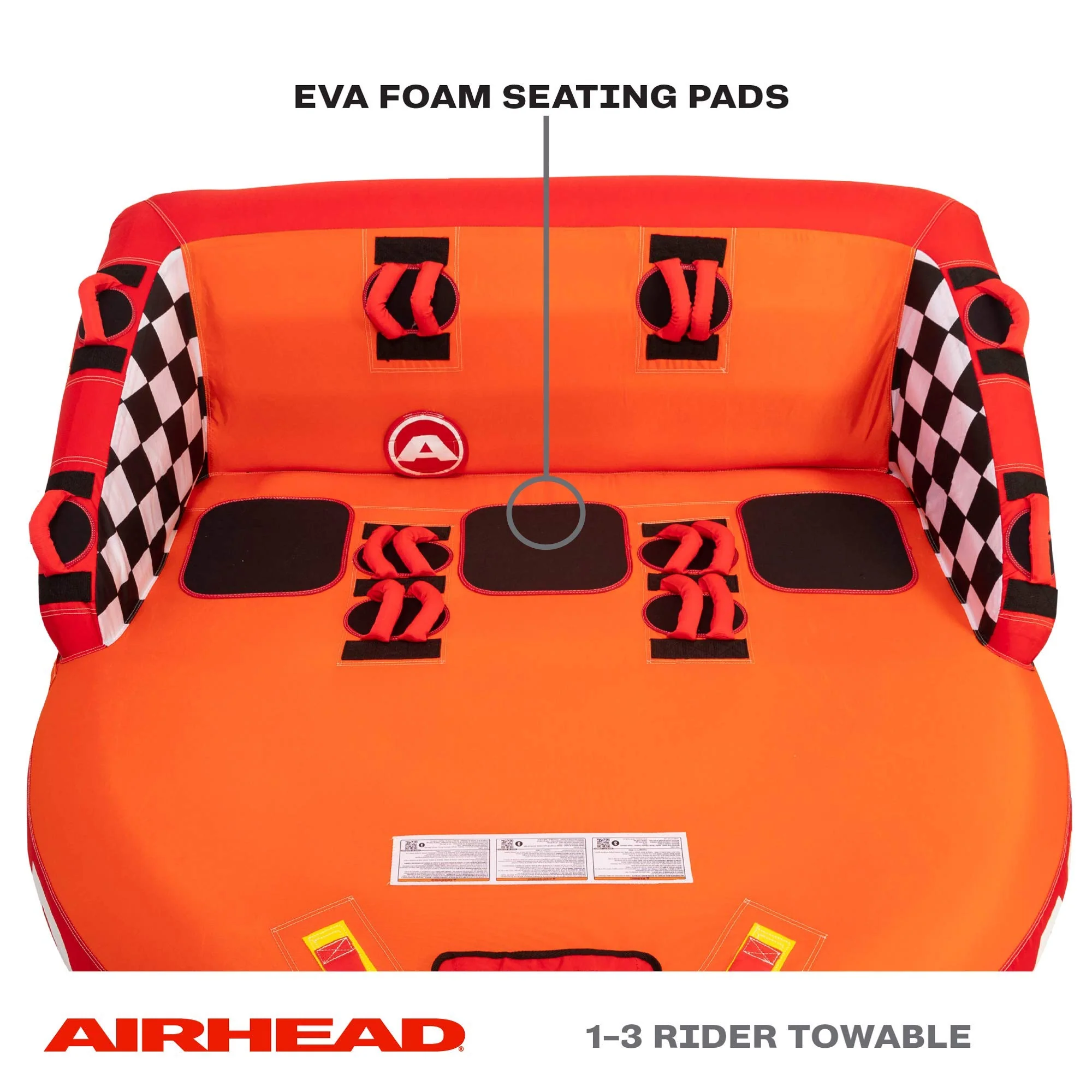Airhead Super Mable 1-3 Rider Towable Tube for Boating & Water Sports with Backrest, Multiple Tow Points & Durable Nylon Cover