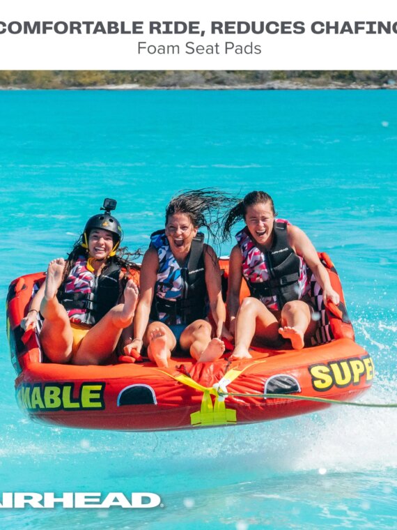 Airhead Super Mable 1-3 Rider Towable Tube for Boating & Water Sports with Backrest, Multiple Tow Points & Durable Nylon Cover