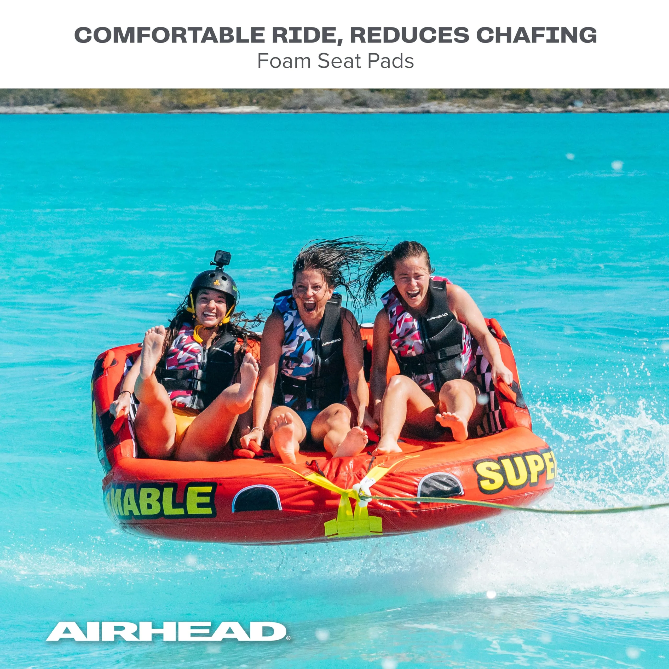 Airhead Super Mable 1-3 Rider Towable Tube for Boating & Water Sports with Backrest, Multiple Tow Points & Durable Nylon Cover