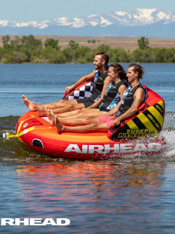 Airhead Super Mable 1-3 Rider Towable Tube for Boating & Water Sports with Backrest, Multiple Tow Points & Durable Nylon Cover