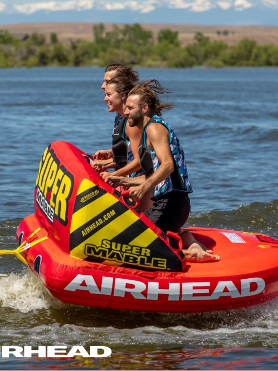 Airhead Super Mable 1-3 Rider Towable Tube for Boating & Water Sports with Backrest, Multiple Tow Points & Durable Nylon Cover
