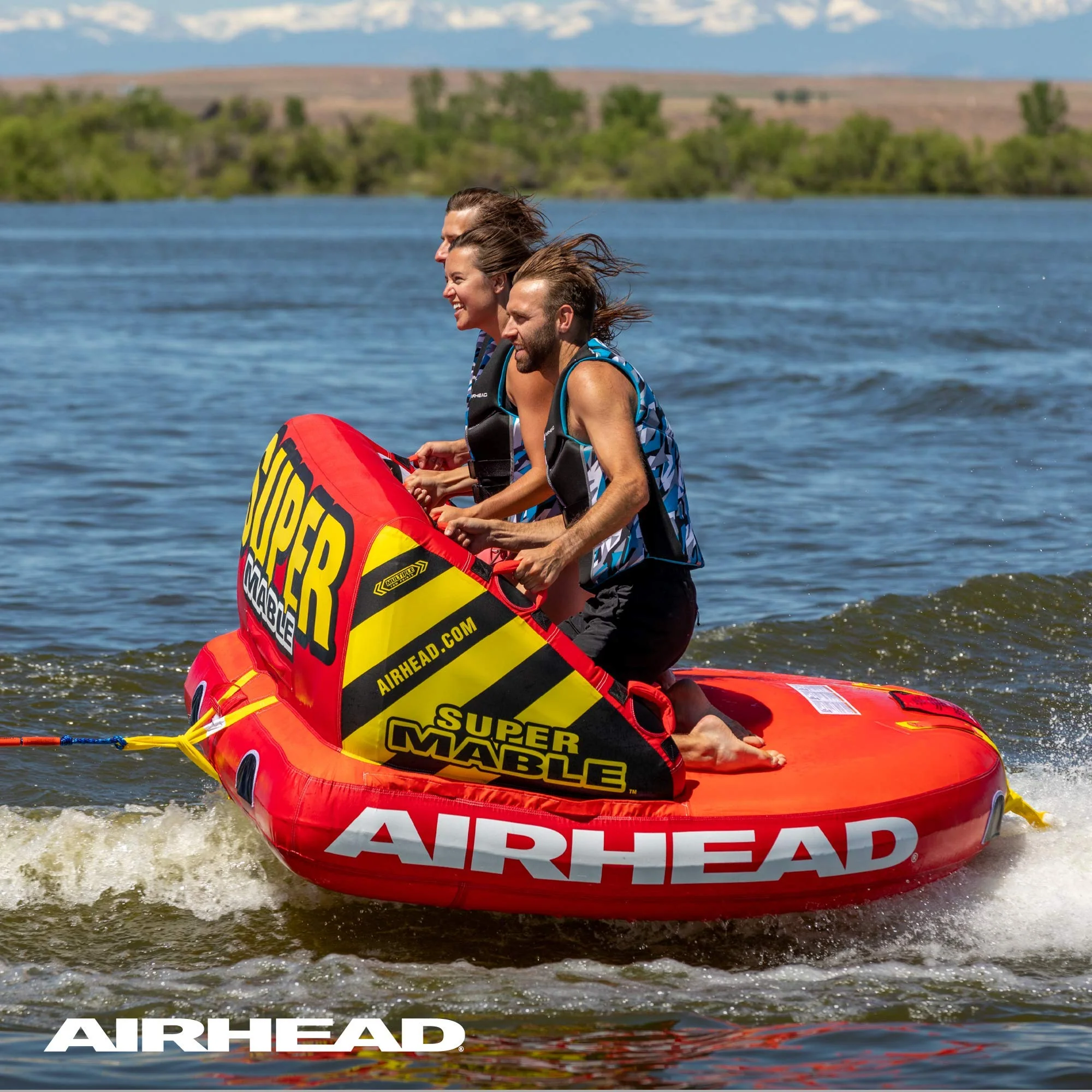 Airhead Super Mable 1-3 Rider Towable Tube for Boating & Water Sports with Backrest, Multiple Tow Points & Durable Nylon Cover