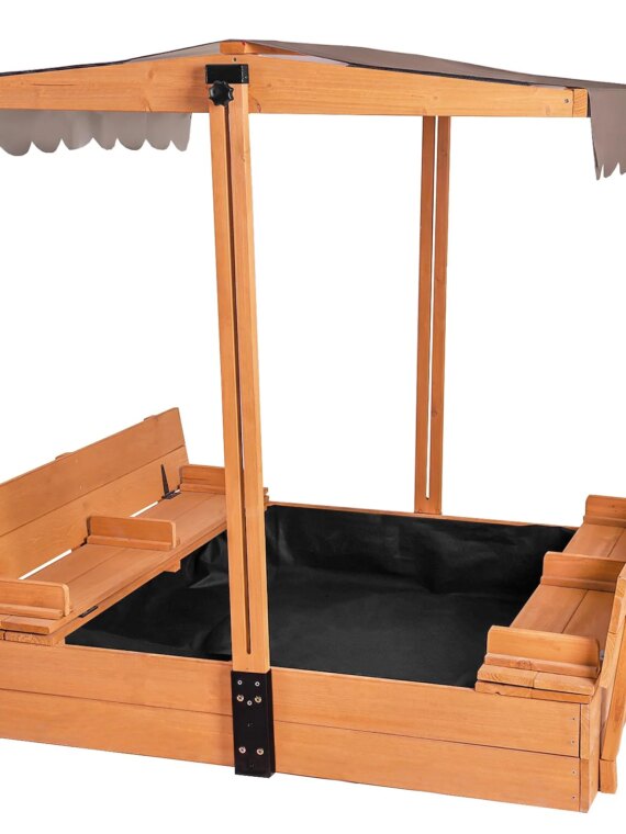 Aivituvin Kids Sandbox with Retractable Roof, Easy-Clean Canopy, Sturdy Benches, Bottomless Design, 47.2"x47.2"x51.9"