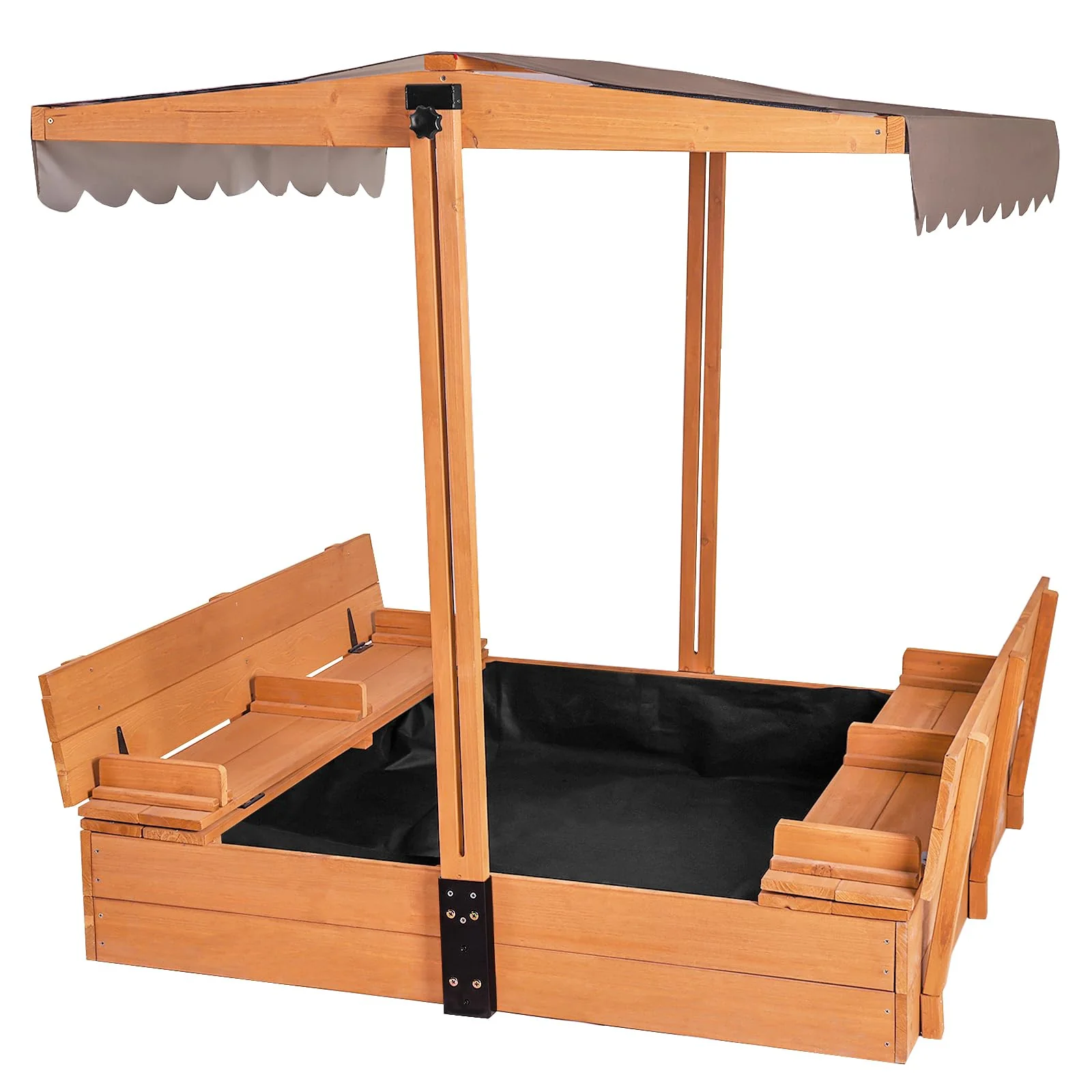 Aivituvin Kids Sandbox with Retractable Roof, Easy-Clean Canopy, Sturdy Benches, Bottomless Design, 47.2"x47.2"x51.9"