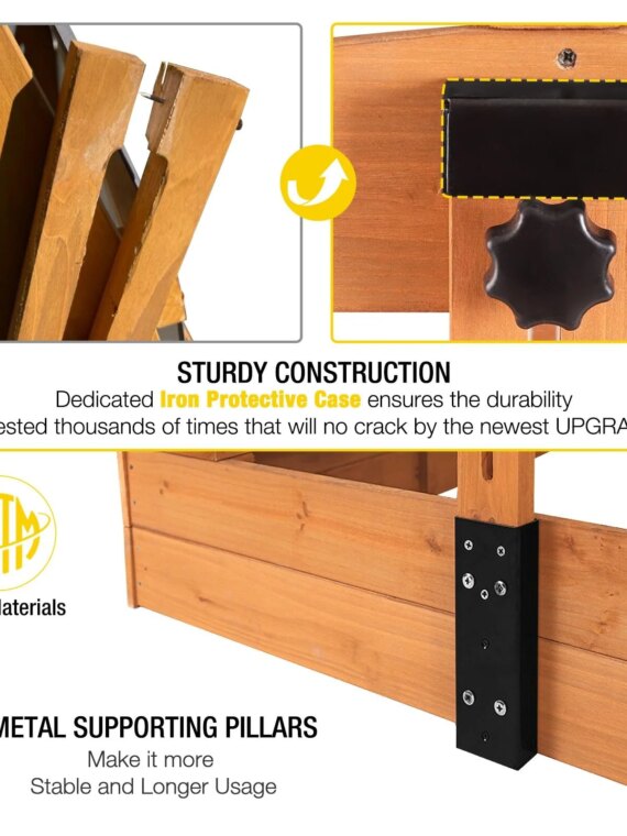 Aivituvin Kids Sandbox with Retractable Roof, Easy-Clean Canopy, Sturdy Benches, Bottomless Design, 47.2"x47.2"x51.9"