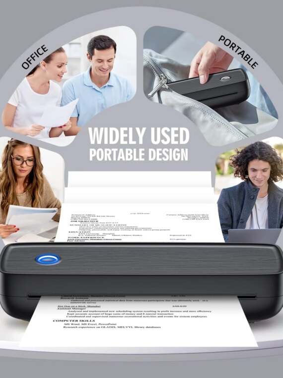 Aixiqee Wireless Portable Printer, Inkless, 8.5"x11" US Letter, Bluetooth/USB-C, Thermal Printing