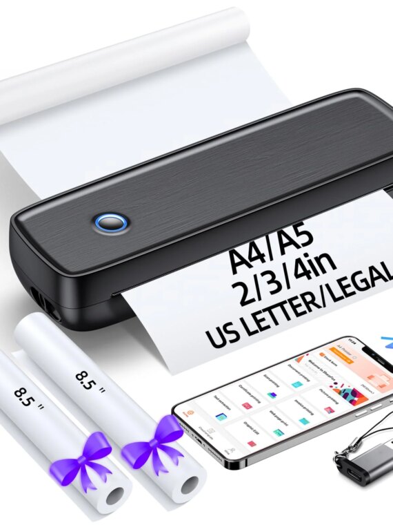 Aixiqee Wireless Portable Printer, Inkless, 8.5"x11" US Letter, Bluetooth/USB-C, Thermal Printing