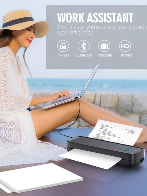 Aixiqee Wireless Portable Printer, Inkless, 8.5"x11" US Letter, Bluetooth/USB-C, Thermal Printing