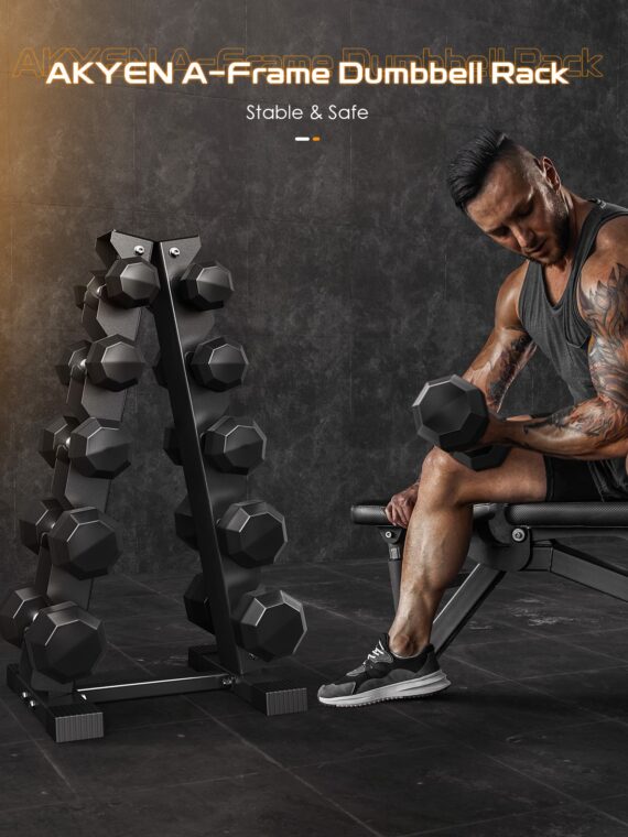 AKYEN Dumbbell Rack Stand - 480 lbs Capacity, Steel, Compact Design for 1-35 lbs Dumbbells, Home Gym Storage