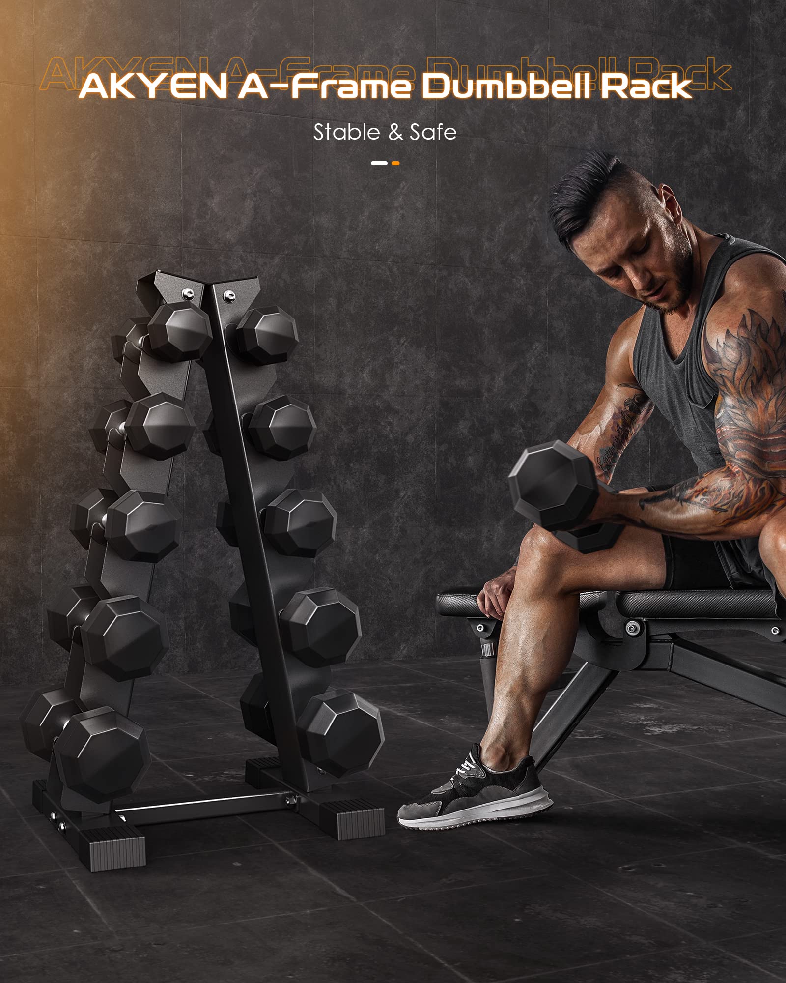 AKYEN Dumbbell Rack Stand - 480 lbs Capacity, Steel, Compact Design for 1-35 lbs Dumbbells, Home Gym Storage