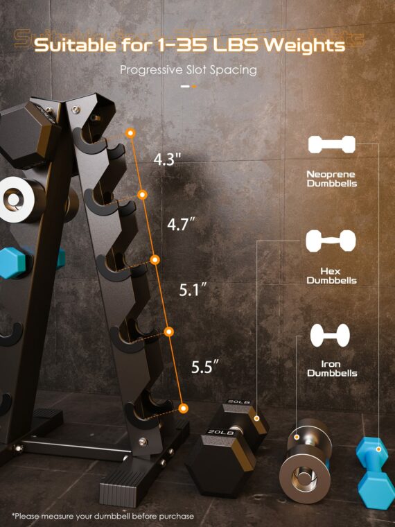 AKYEN Dumbbell Rack Stand - 480 lbs Capacity, Steel, Compact Design for 1-35 lbs Dumbbells, Home Gym Storage