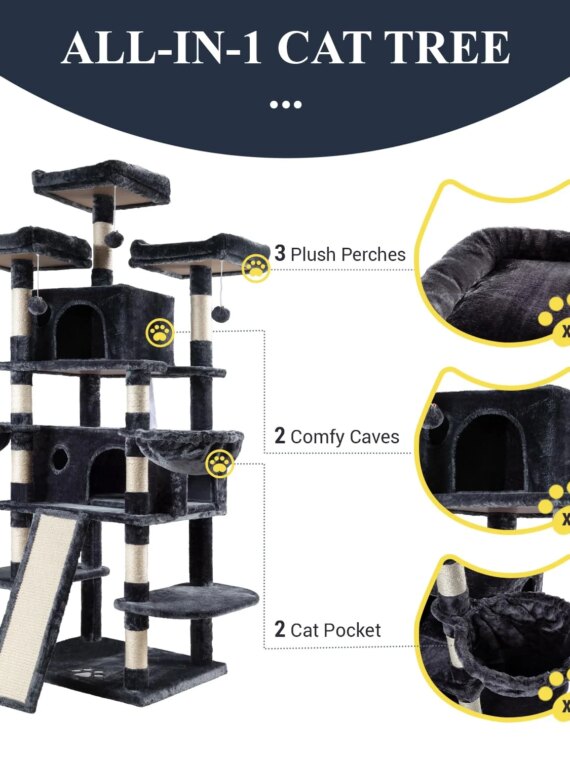Allewie 68" Multi-Level Cat Tree House with Condo, Sisal Scratching Posts, Plush Lounging Spots
