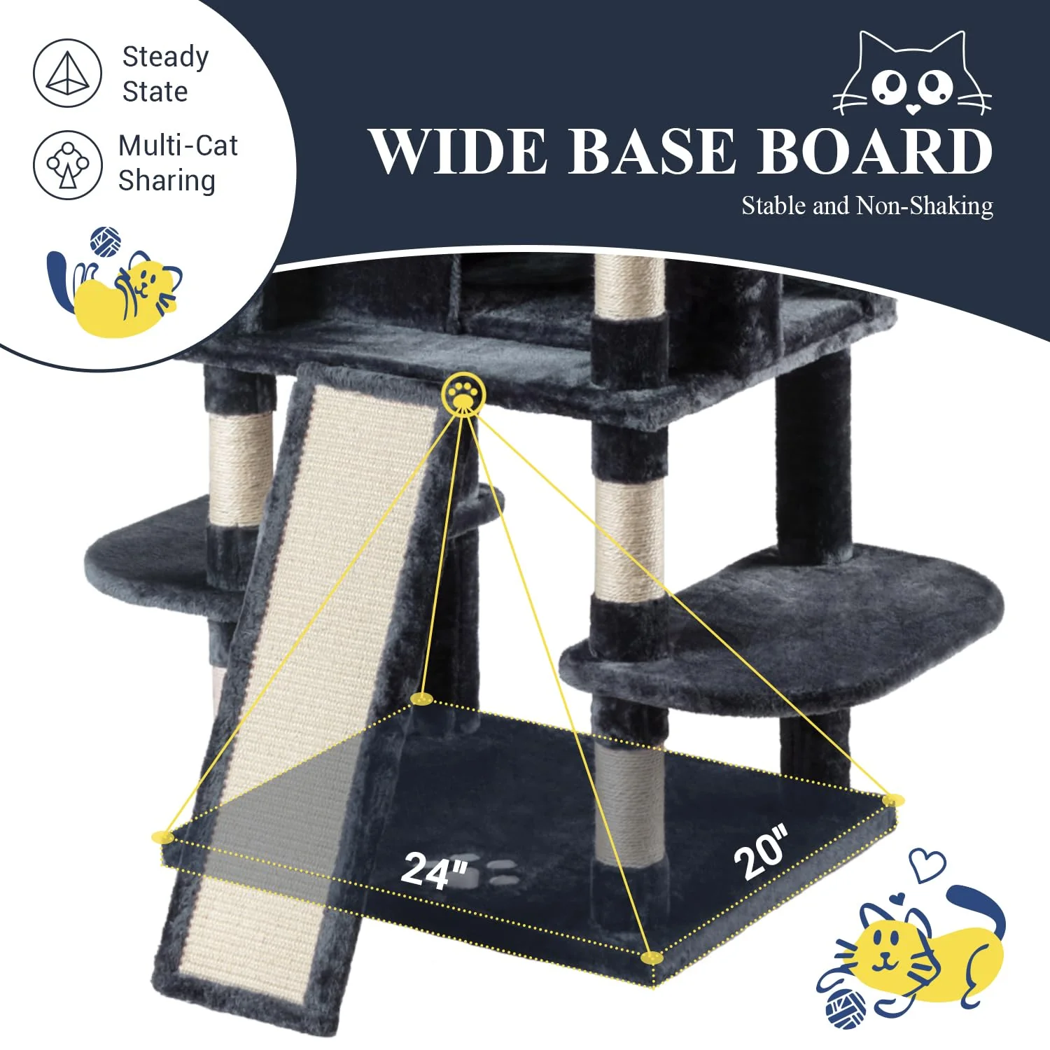 Allewie 68" Multi-Level Cat Tree House with Condo, Sisal Scratching Posts, Plush Lounging Spots