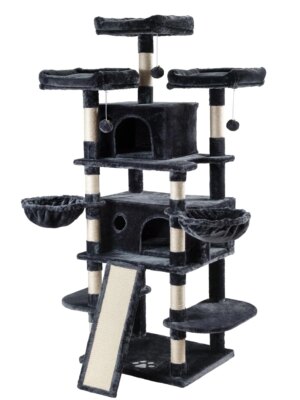 Allewie 68″ Multi-Level Cat Tree House with Condo, Sisal Scratching Posts, Plush Lounging Spots
