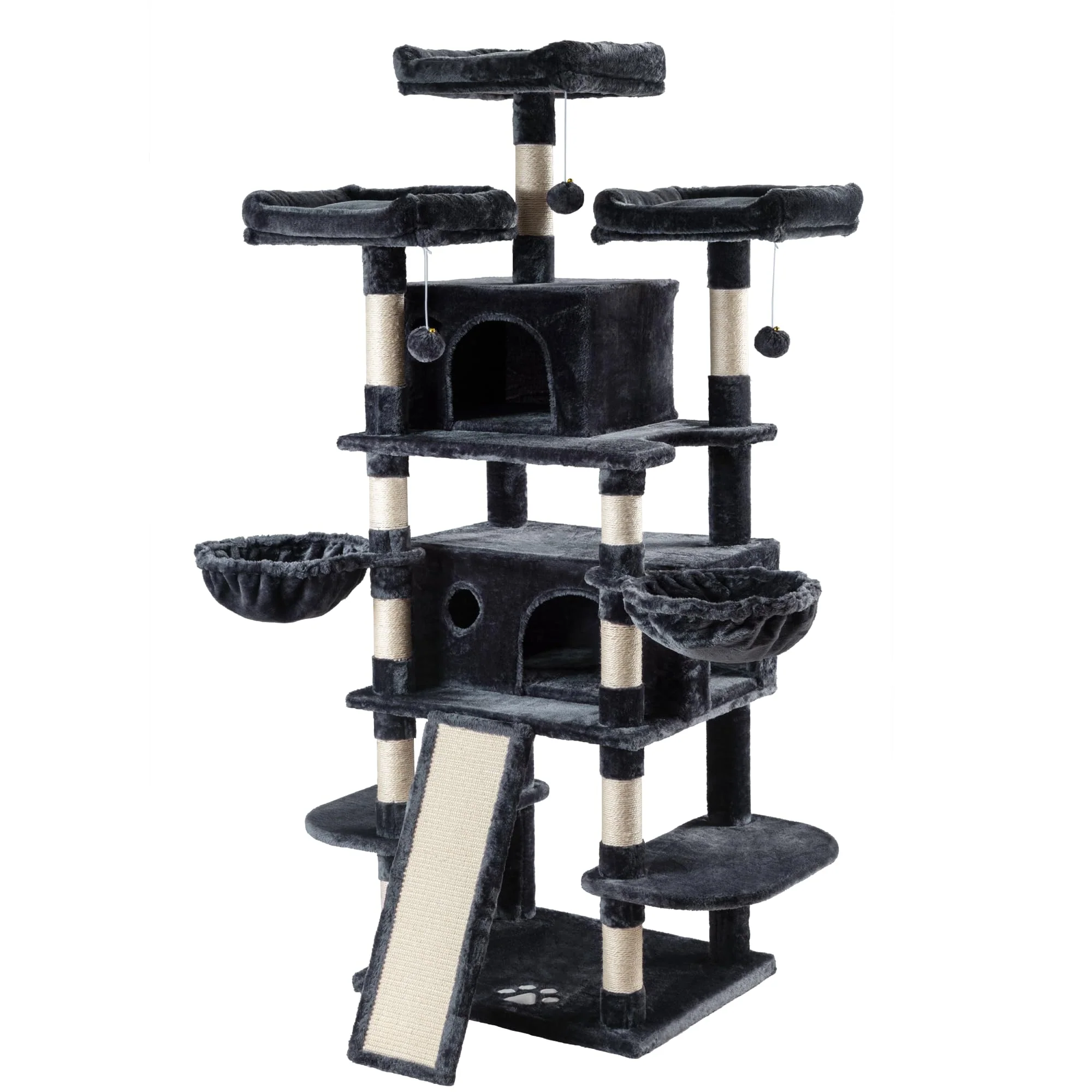 Allewie 68" Multi-Level Cat Tree House with Condo, Sisal Scratching Posts, Plush Lounging Spots