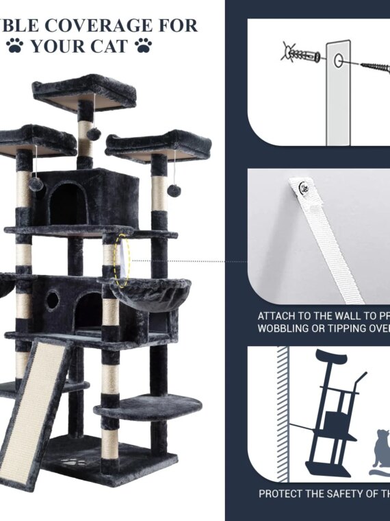 Allewie 68" Multi-Level Cat Tree House with Condo, Sisal Scratching Posts, Plush Lounging Spots
