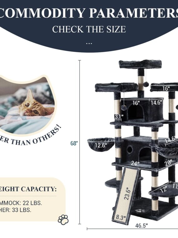 Allewie 68" Multi-Level Cat Tree House with Condo, Sisal Scratching Posts, Plush Lounging Spots