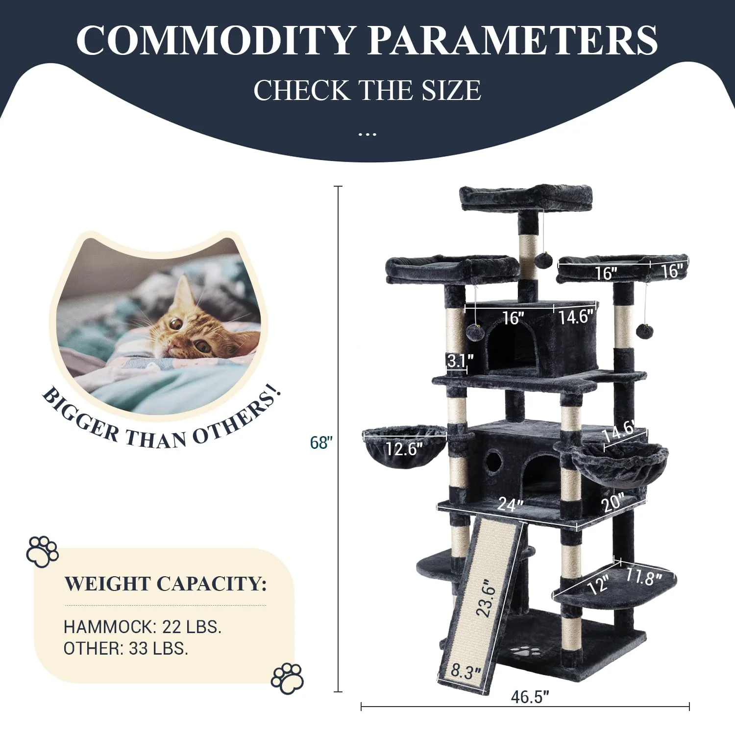 Allewie 68" Multi-Level Cat Tree House with Condo, Sisal Scratching Posts, Plush Lounging Spots