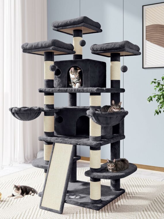 Allewie 68" Multi-Level Cat Tree House with Condo, Sisal Scratching Posts, Plush Lounging Spots