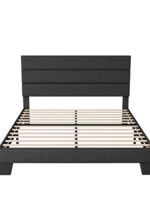 Allewie Queen Platform Bed Frame, Upholstered, No Box Spring Needed, Sturdy Metal/Wood, Easy Assembly