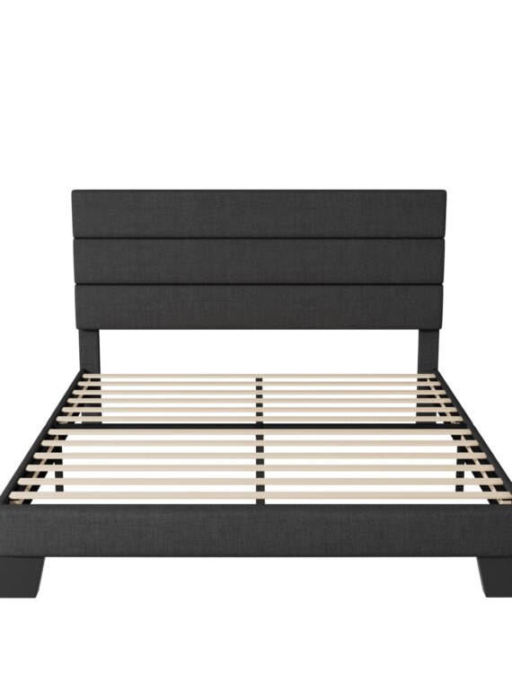 Allewie Queen Platform Bed Frame, Upholstered, No Box Spring Needed, Sturdy Metal/Wood, Easy Assembly