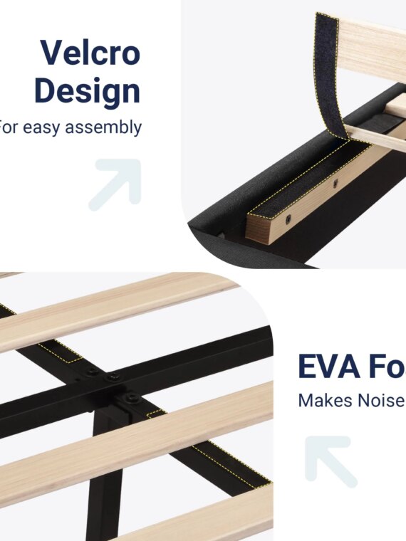 Allewie Queen Platform Bed Frame, Upholstered, No Box Spring Needed, Sturdy Metal/Wood, Easy Assembly