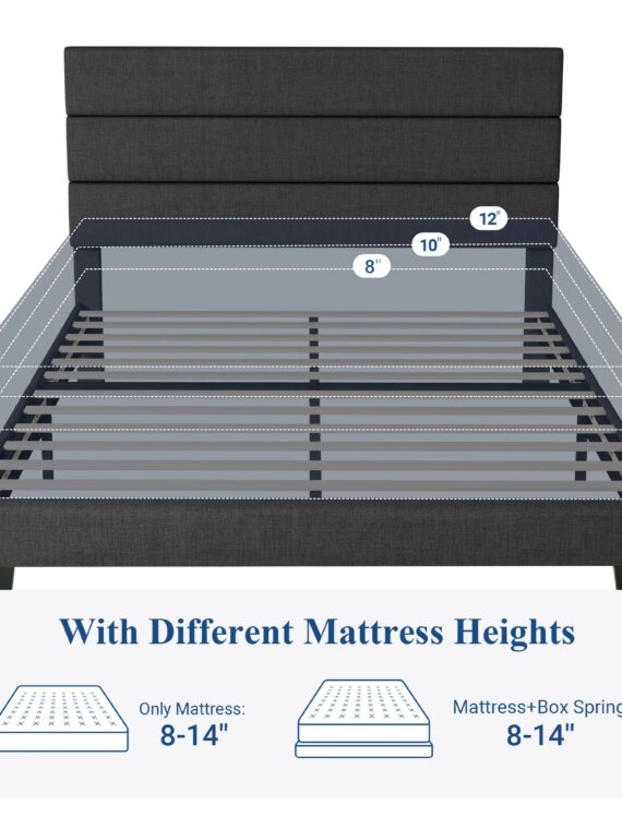 Allewie Queen Platform Bed Frame, Upholstered, No Box Spring Needed, Sturdy Metal/Wood, Easy Assembly