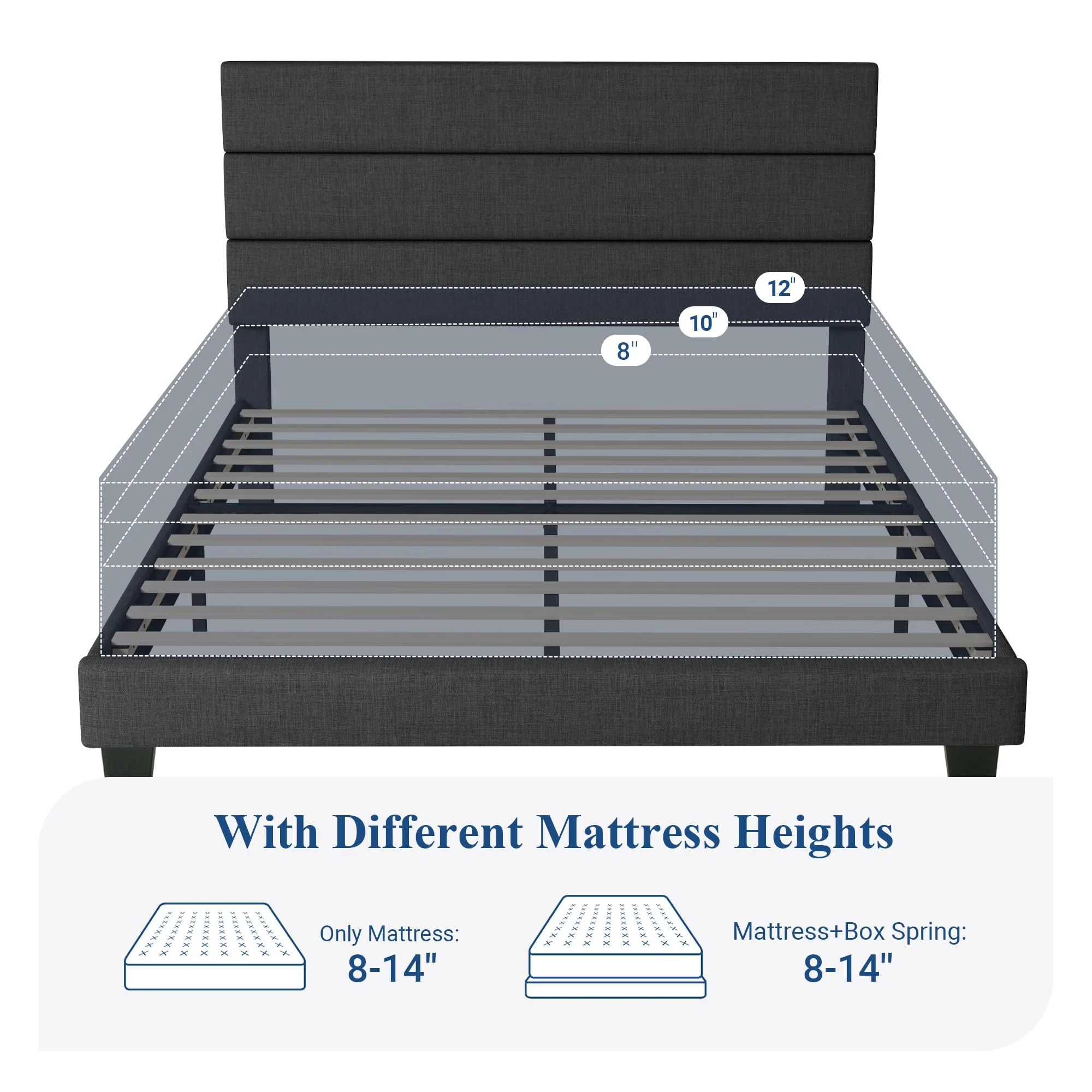 Allewie Queen Platform Bed Frame, Upholstered, No Box Spring Needed, Sturdy Metal/Wood, Easy Assembly