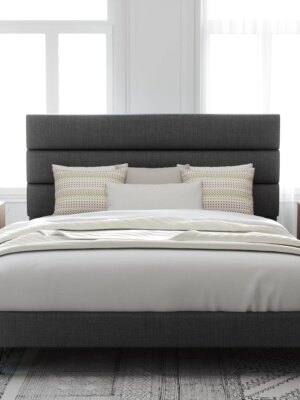 Allewie Queen Platform Bed Frame, Upholstered, No Box Spring Needed, Sturdy Metal/Wood, Easy Assembly